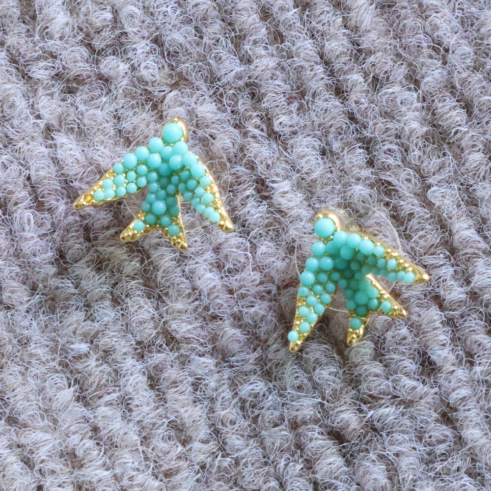 Kendra Scott Melody Bird Stud Earrings - Gold Teal Crystal - Picture 2 of 2